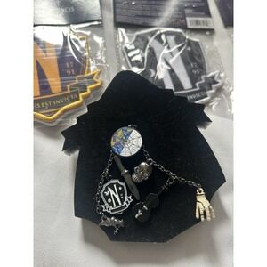 Lot Of Wednesday Items: Total Of Six Patches + Necklace With Seven Wed. Charms